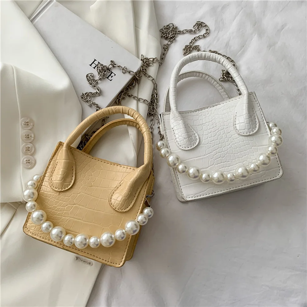 

Fashion Women Bag Alligator Pattern PU Messenger Pearl Mini Solid Color Handbags Crocodile Pattern Mini Shoulder Bags