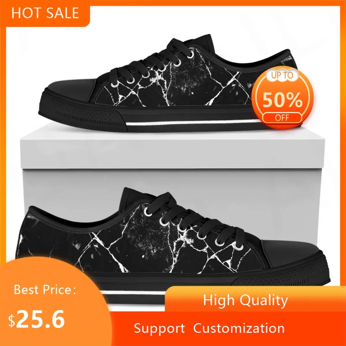 

BKQU Black Marbling Prints Women Leisure Canvas Sport Shoes Comforabla Lightweigt Lace up Flat Shoes Big Size 44 45 46