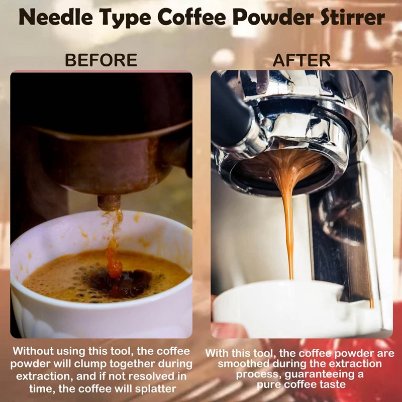 

2 шт., распределительный инструмент для эспрессо, мешалка для эспрессо с ручкой из натуральной древесины и основанием, 5 игл, лопатки для кофе...