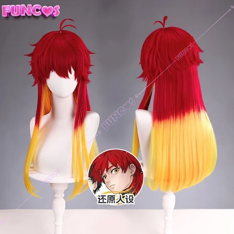 Парик для косплея Chika Takiishi из аниме «ветровка», термостойкий, с красными и желтыми волосами, для старшей школы, сетчатая крышка