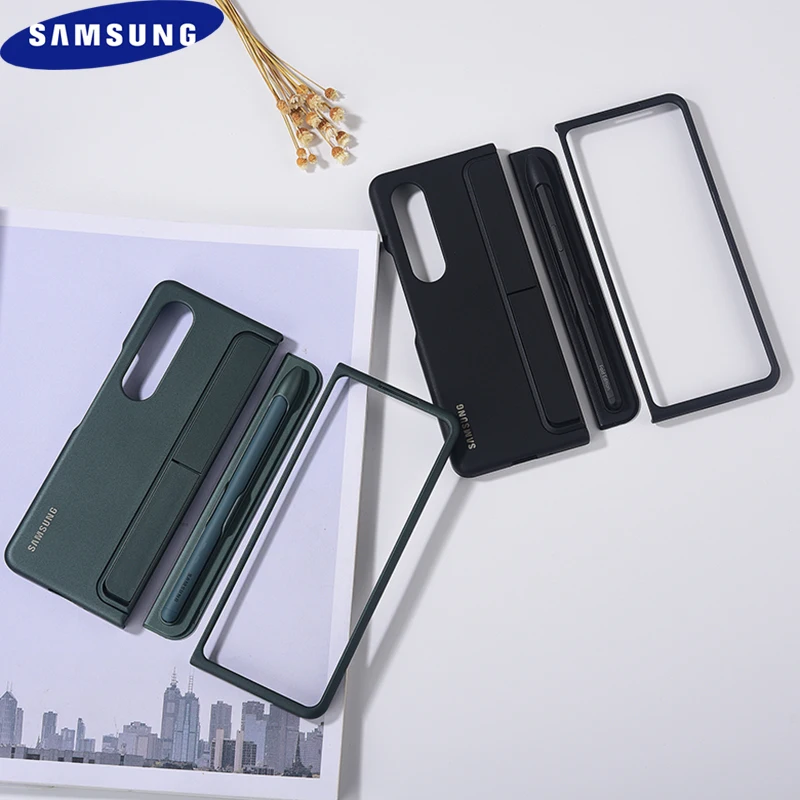 

Samsung Z Fold 4 3 Standing Case With S Pen Foldable Back Protective Cover For Galaxy Z Fold4 Fold3 5G & S Pen Holder Kickstand