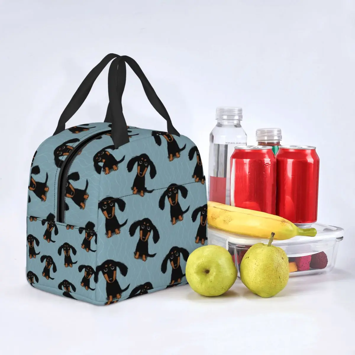 Longhaired Dachshund Puppy Dog Lunch Bags Waterproof Insulated Oxford Cooler Bag Animal Thermal School Lunch Box for Women Girl