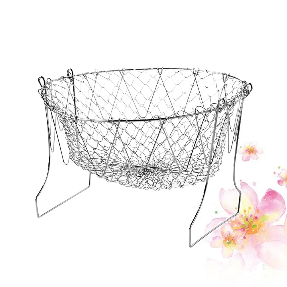 

Metal Colander Oil Fryer Basket Foldable French Chips Fry Basket Chef Cooking Basket Mesh Basket Strainer Net