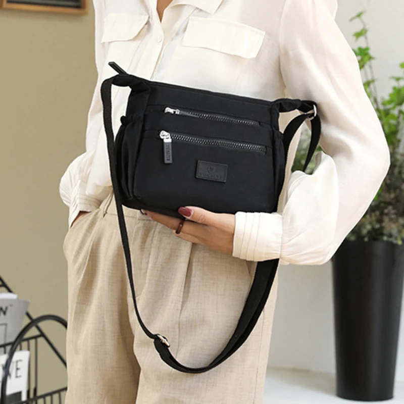 

Crossbody Ladies Casual Shoulder Bag Nylon Waterproof Pinkycolor Handbag Daily Or Women Shopping Travel Messenger