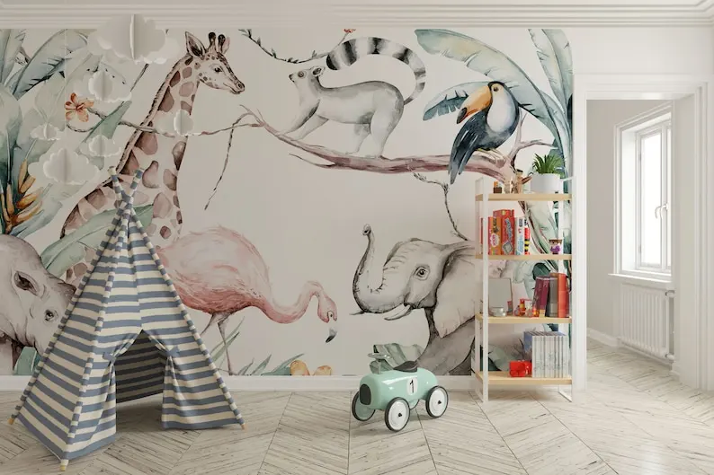 

Children Room Watercolor Forest Animal Wall design, Safari Wallpaper Mural, Peel and Stick, Amazing wallpaper, Peel and Stick Re