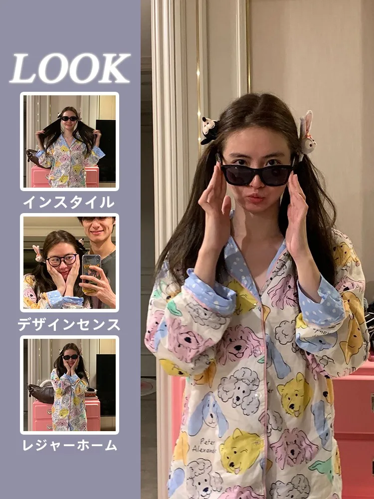 Интернет-знаменитости модный дизайн пижамы с длинными рукавами и мультяшным