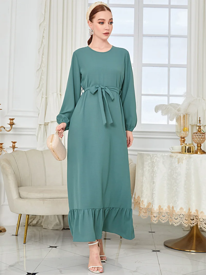 Dress Eid Muslim Women Saudi Arabic Abaya Party Belt Dresses Ramadan Abayas Caftan Kaftan Elegant Vestidos Dubai Arab Turkey