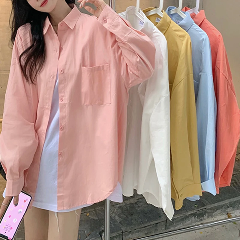2023 New Women Blouses Office Lady Tops Pink White Blue Button Up Long Sleeve Shirt Female Spring Korean Fashion Shirts Mujer