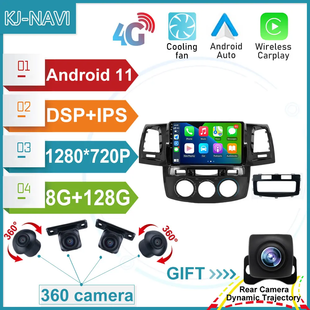 

Carplay Audio Gps 360 Camera Dual Lens For Toyota Fortuner Hilux 2007-2015 9'' Android 11 Multimedia Video