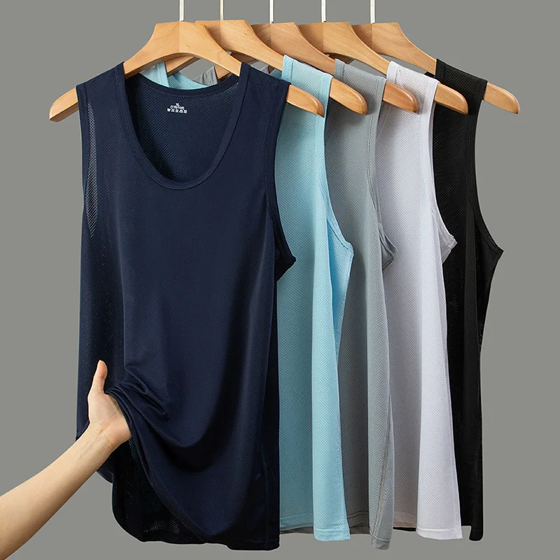 

Men's Undershirt Polyester Slim Vest Broad Shoulders Sports Bottoming Shirt Sleeveless Fine Mesh Thin Section Fishnet Bodysuit