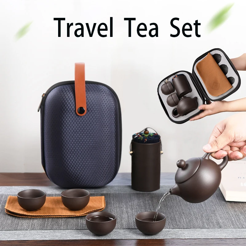 

Portable Travel Teaware Set Purple Clay Kung Fu Tea Set Chinese Porcelain Zisha Tea Pot 4 Cups Tea Cup Handmade Drinkwaret Set