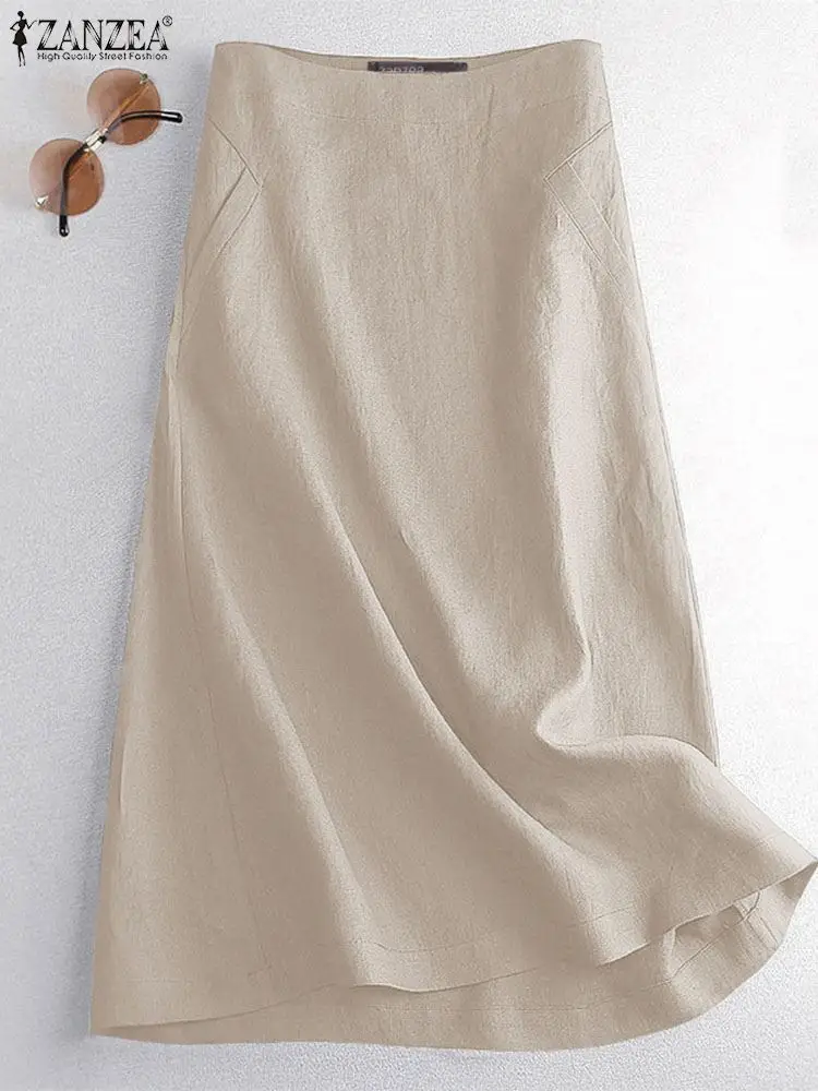 ZANZEA женские повседневные хлопковые юбки-миди элегантные однотонные