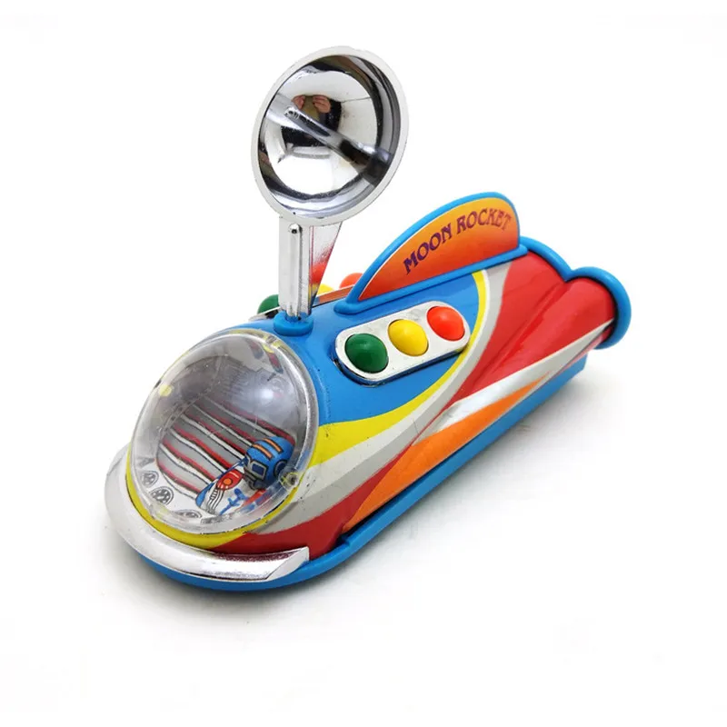 

[Funny] Adult Collection Retro Wind up toy Metal Tin Moon Rocket Lunar rover Mechanical Clockwork toy figures model kids gift
