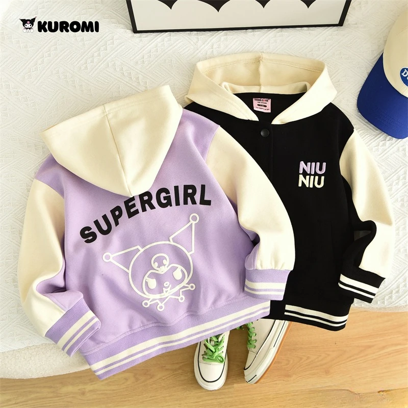 

Sanrio Kuromi Cartoon Kawaii Children Jacket Autumn New Cute Anime Jacket Big Children Baseball Uniform School Uniform Wholesale