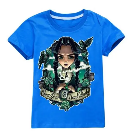 

Одежда для девочек и мальчиков, футболки, костюмы, милые летние детские костюмы для косплея, семейная футболка с короткими рукавами в среду, Аддамс, хлопковые футболки