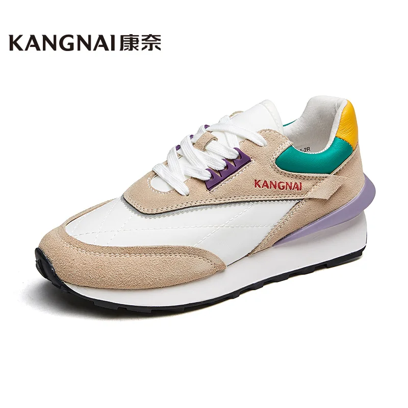

Kangnai Women Sneakers Lace-Up Round Toe Platform Flats Air Mesh Tennis Mix Colors Running Sports Shoes Female Casual Shoes