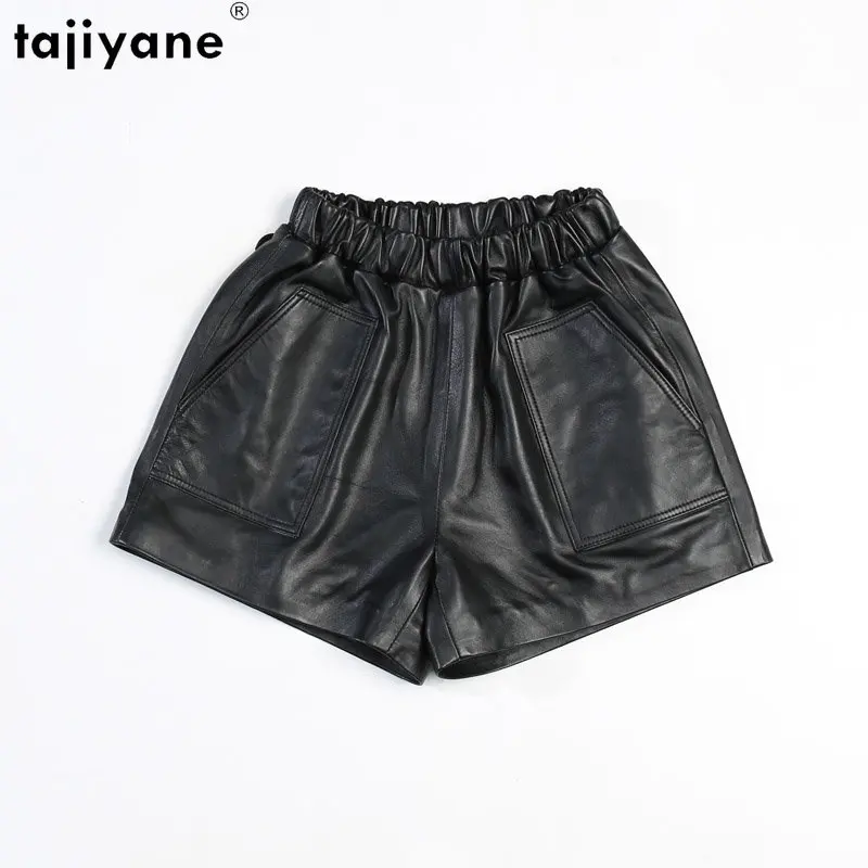 

Женские шорты из натуральной овечьей кожи Tajiyane, с эластичным поясом и широкими штанинами, женская одежда, уличная одежда с большими карманами