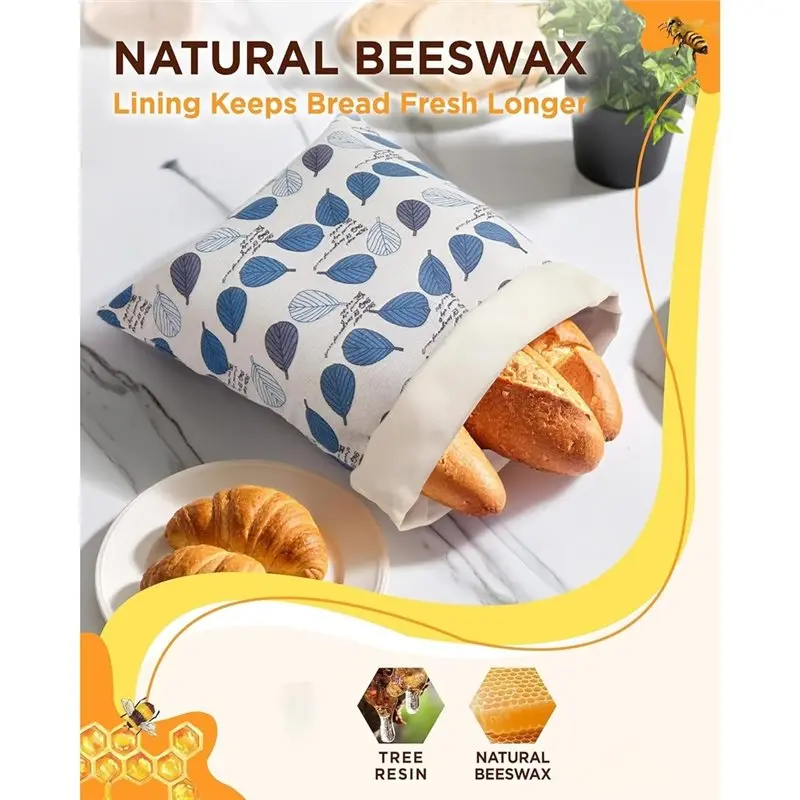 Фото BSEVB-1Set/2Pcs Мешочки для хлеба из пчелиного воска для домашнего хлеба, мешочки для хлеба на закваске с застежкой-молнией, примерно 13x17 дюймов, из натурального пчелиного воска №5