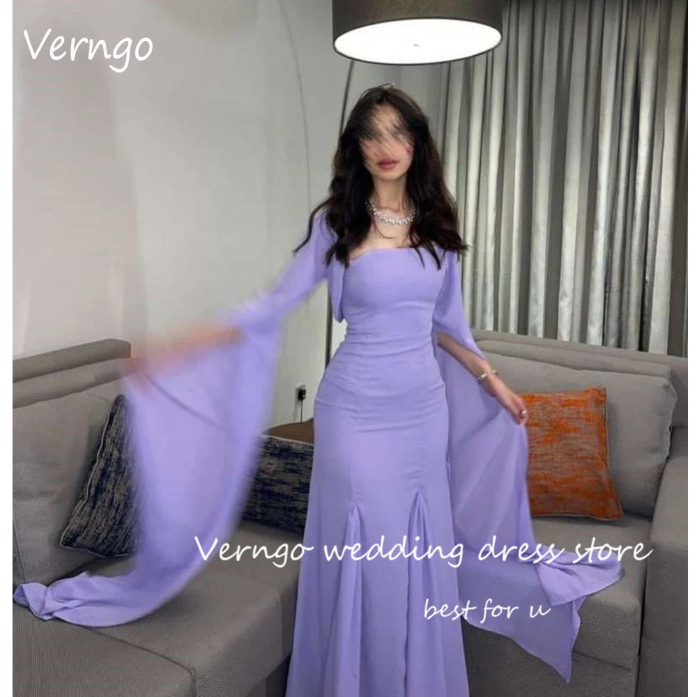 

Элегантное Лавандовое вечернее платье-стрейч Verngo с жакетом и длинными рукавами, женские платья для выпускного вечера в саудовском, арабском стиле, женское официальное платье