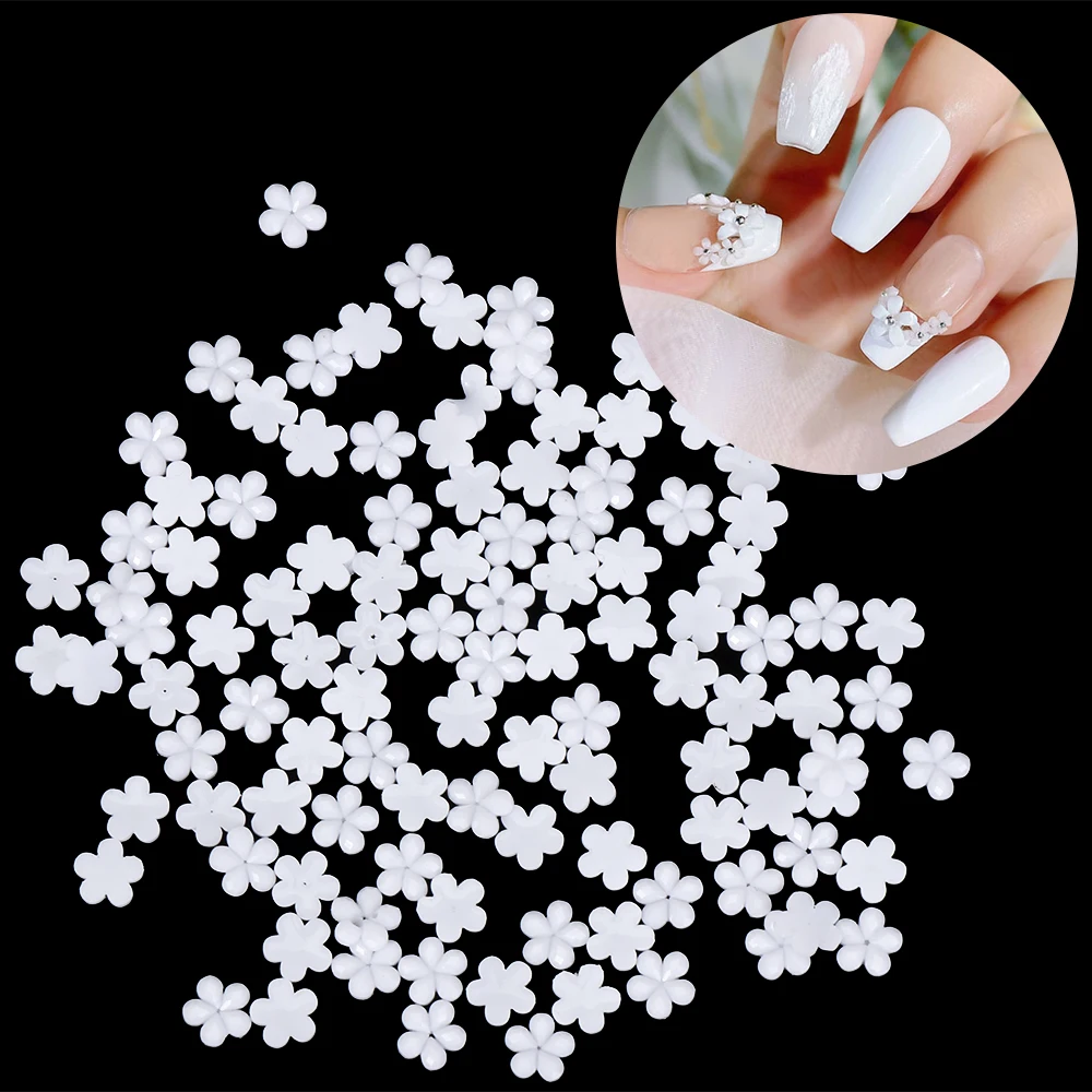 

100/500pcs Nail Art Decoration Diamond Mini White Five Petal Flower Nail Decoration Material Package Cute Little Flower Resin