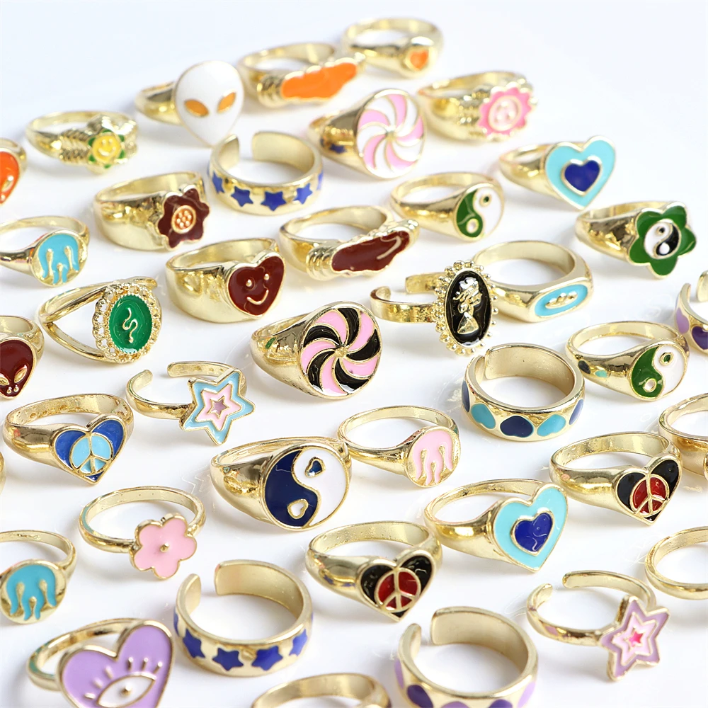 

20 шт./лот Модные Разноцветные капающие масляные кольца в форме бабочки Tai Chi ювелирные изделия для женщин и девушек позолоченные сердца цвет...