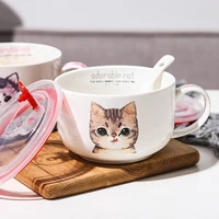 cartoon cat instant noodle breakfast cup japanese ceramic lunch box cup large capacity breakfast milk oatmeal cup with lid