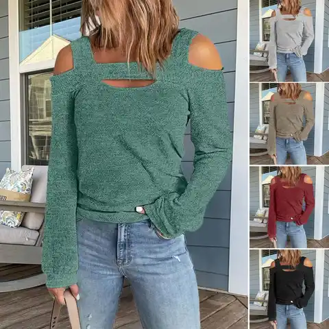 Trendy Anti-Pilling Loose Fit Office Ladies Elegant Cold Shoulder Blouse Female Clothing Women Blouse Autumn Pullover