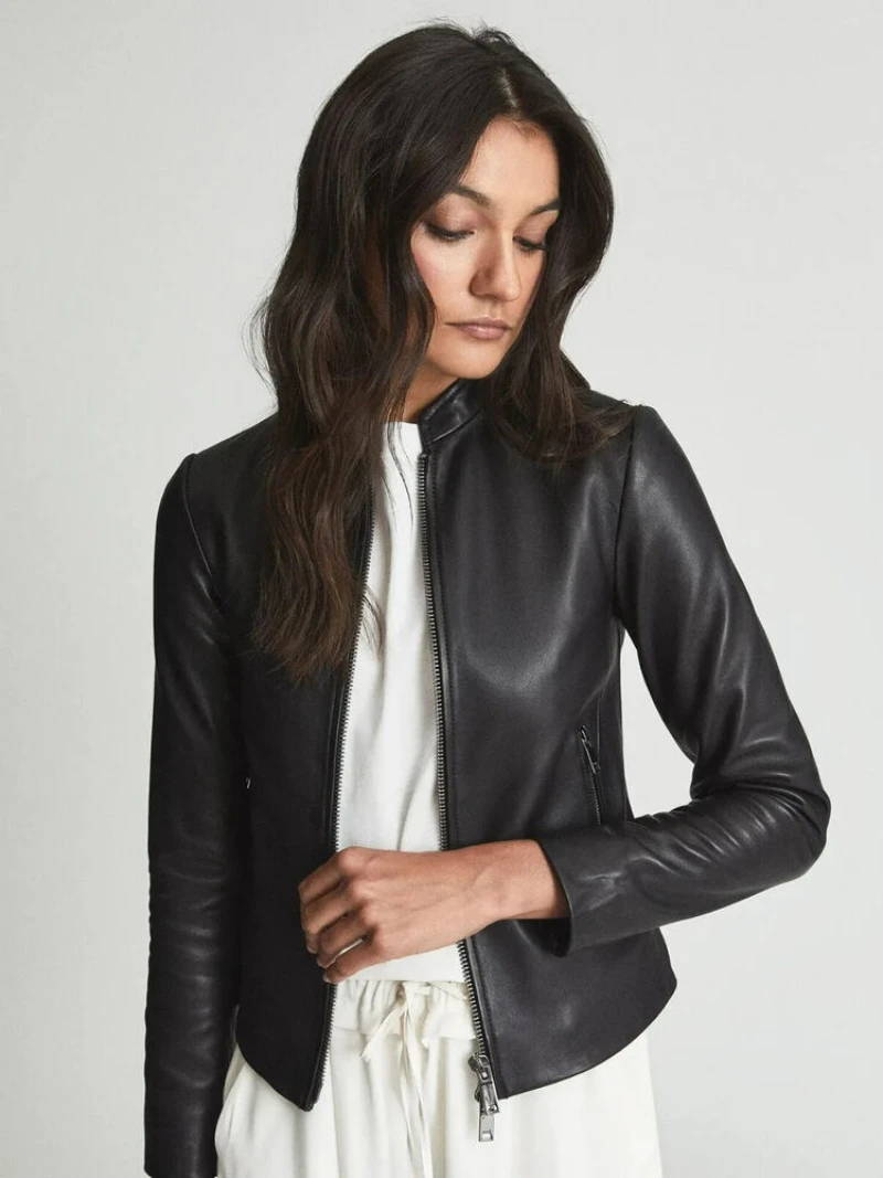 Women's Black Leather Jacket with Gunmetal Zipper Women's Leather Jacket Genuine Leather