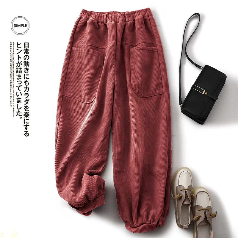 Вельветовые повседневные брюки 2023 с высокой талией Осень-зима Модные женские