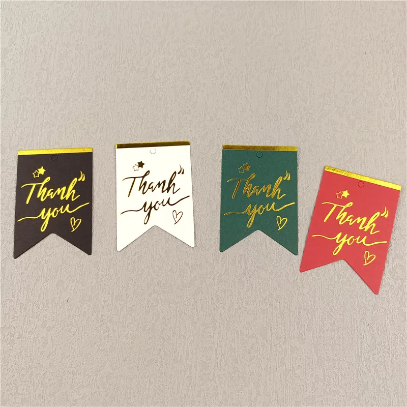 

100pcs Bronzing Gold Thank You Hang Tags For Handmade Items White Card Wedding Flag Labels For Gift Bag Packaging Accessories