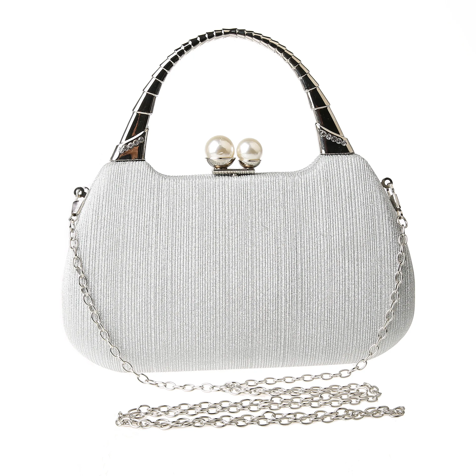 Classic Fashion Women Evening Bag Metal Handle Clutches Solid Color Handmade Party Clutch Handbags Ladies Chain Shoulder Bag