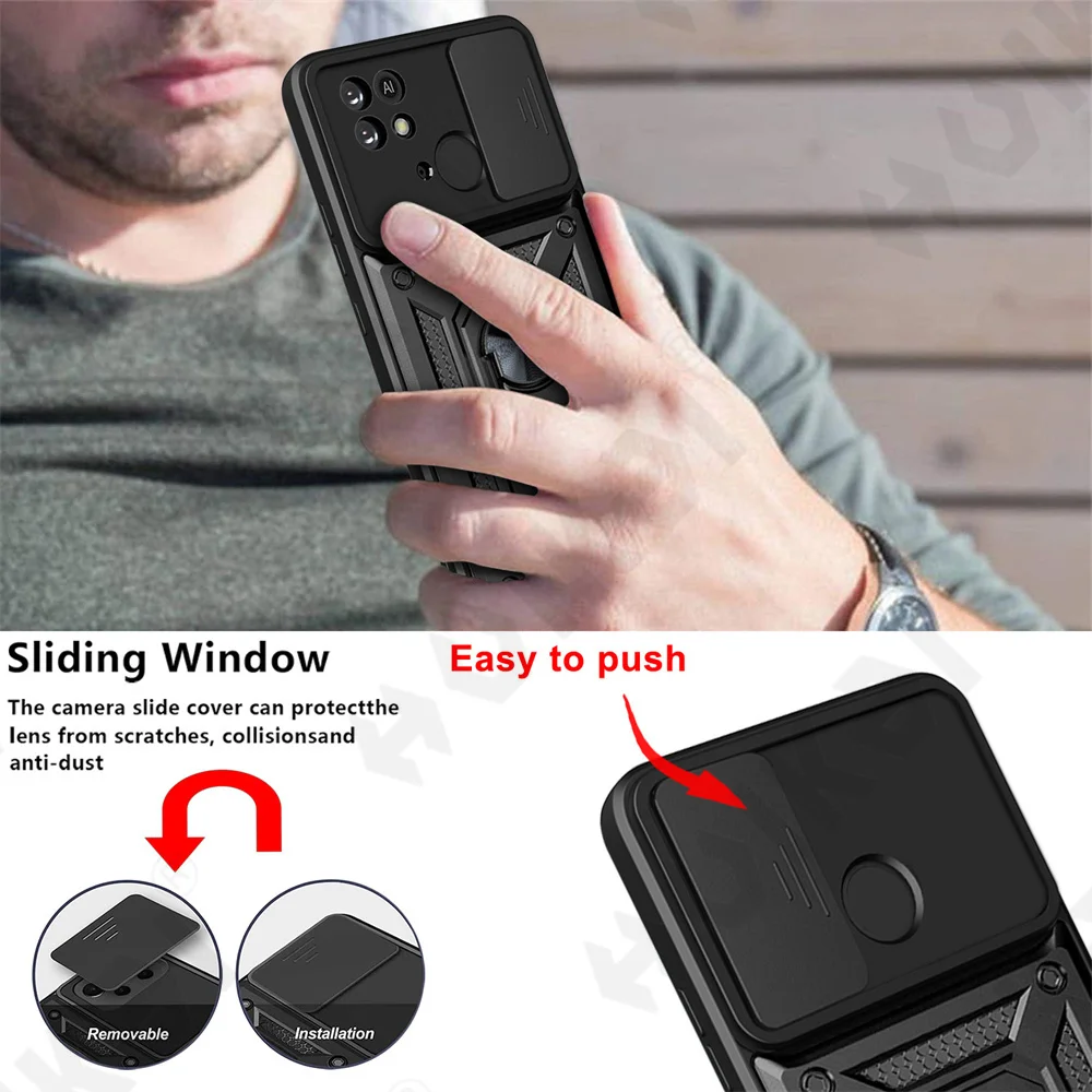 Case For Redmi 10C 11 11S 10 Pro Max Xiaomi 12 11T Pro Poco X4 X3 Pro  Kickstand Slide Camera Protector Hybird Phone Armor Case