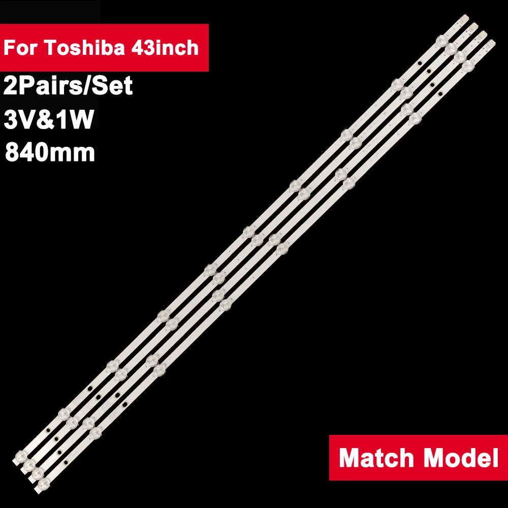 Светодиодная лента для подсветки телевизора Toshiba, 4 шт., 840 мм, 43 дюйма, 8 + 10 светодиодов, SVV430A78, 43T6863DB, 43HK25T74U