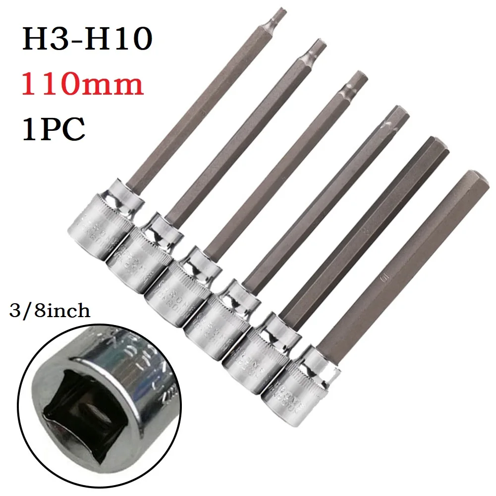 

1pcs Hex Head Wrench Drill Bits Set 3/8 Inch Drive Wrench Socket Adapt Multiple Size Allen Screwdriver Socket Bit H3-H10