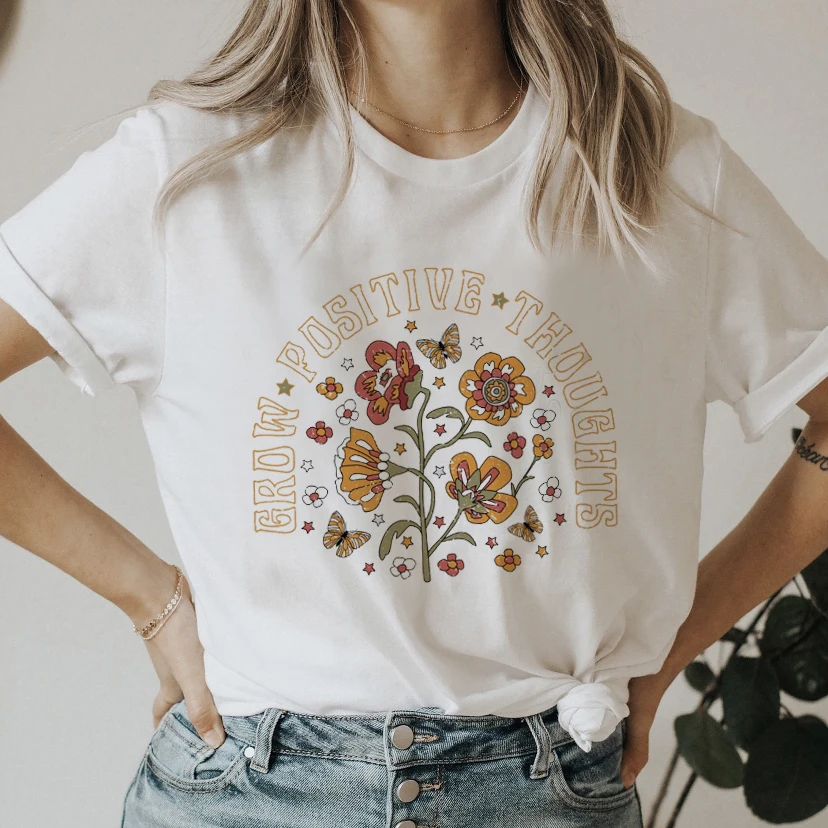 

Women Graphic Flower Short Sleeve Style Girl Cute Printing 90s Clothes Lady Tees Print Tops Clothing Female Tshirt T-Shirt Women