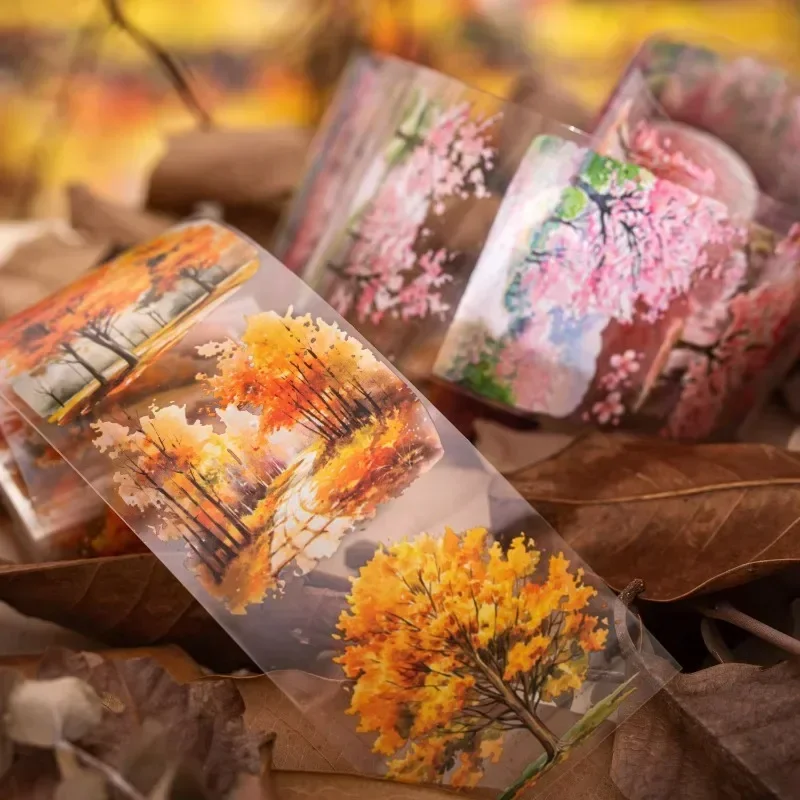 1 рулон ленты 2 м ПЭТ дерево лес лапбук материал петли наклейки красный кленовый