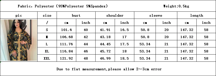 Muslim Abayas for Women Golden Printed Belted V-neck Long Sleeve Dress Fashion Long Skirt Dubai Turkey Islam Clothes Casual Robe