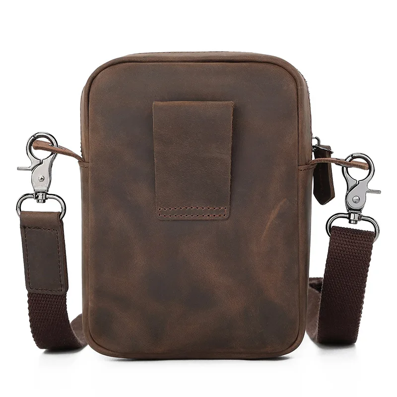 Casual Genuine Leather Crossbody Bags for Men Zipper Top Layer Leather Bag Man Purse Side Bag Shoulder Bag for Men