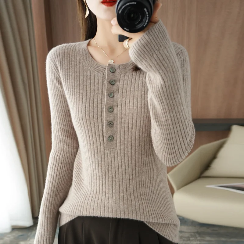 

Women Cashmere Wool Sweater Women O-Neck Solid Color Pullover Spring Autumn Long Sleeve Knitted Sweater