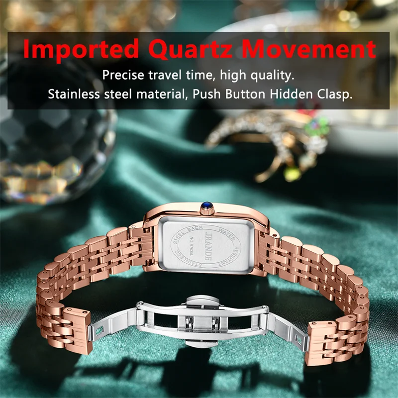 Women Watch Fashion Luxury Diamond Green Dial Square Quartz Watches Stainless Steel Waterproof Ladies Wristwatch Gift enlarge