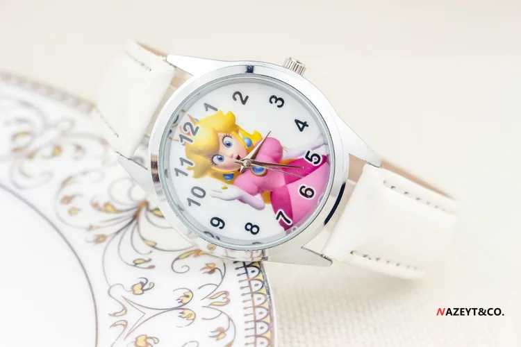 Super Mario Character Princess Peach Cartoon Electronic Quartz Stone Watch Cute Fashion PU Leather Strap Girl Kid Birthday Gift images - 6