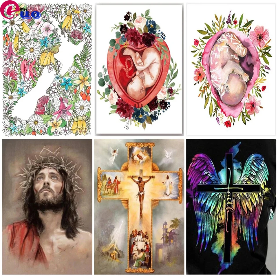 5D DIY Diamond Painting Cross Religious Jesus Diamond Embroidery Pregnancy Maternal baby Mosaic Cross Stitch Kit Home Decor Gift
