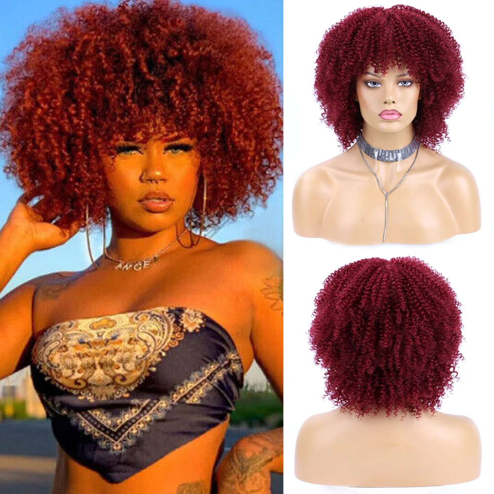 

Short Curly Afro Wigs Synthetic Short Replacement Wig With Bangs African Style Bomb Cosplay Wigs For Black Women