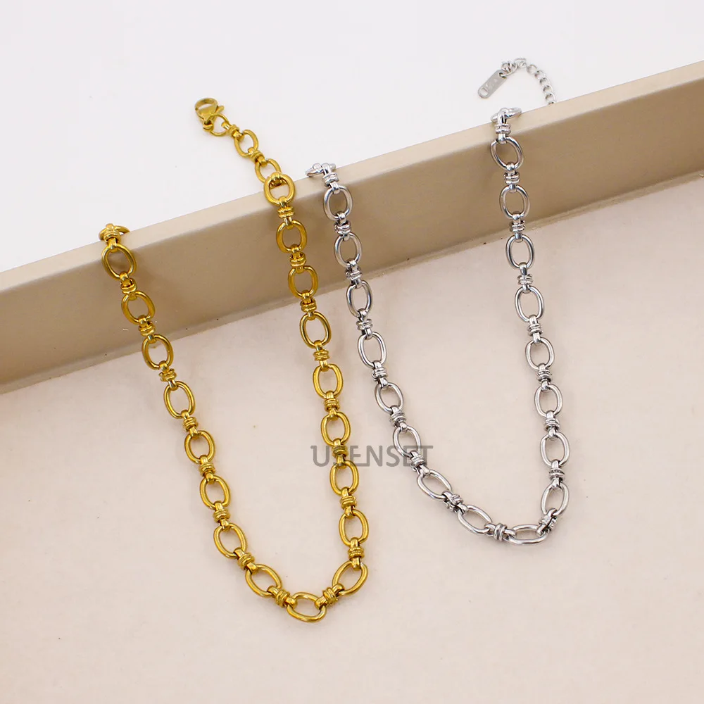 

Stainless Steel Handmade Necklace Bracelet Set Simple O-chain Thick Chain Choker Personality 18K Gold Collar Chain Jewelry