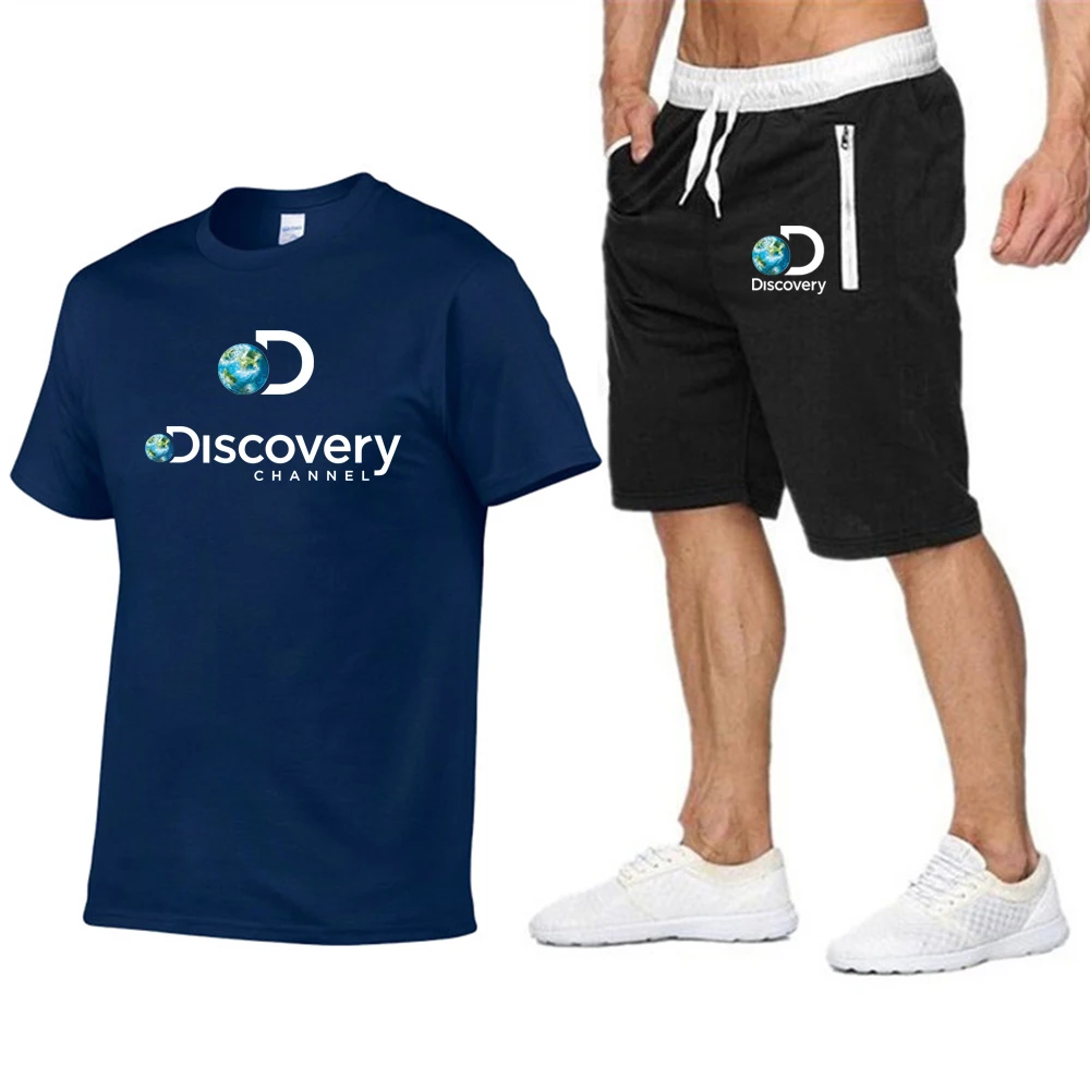 Discovery Channel Men T Shirt+Beach Shorts Sets New 2023 Summer Sportswear Jogging Pants T-Shirt Streetwear Harajuku Tops Tshirt