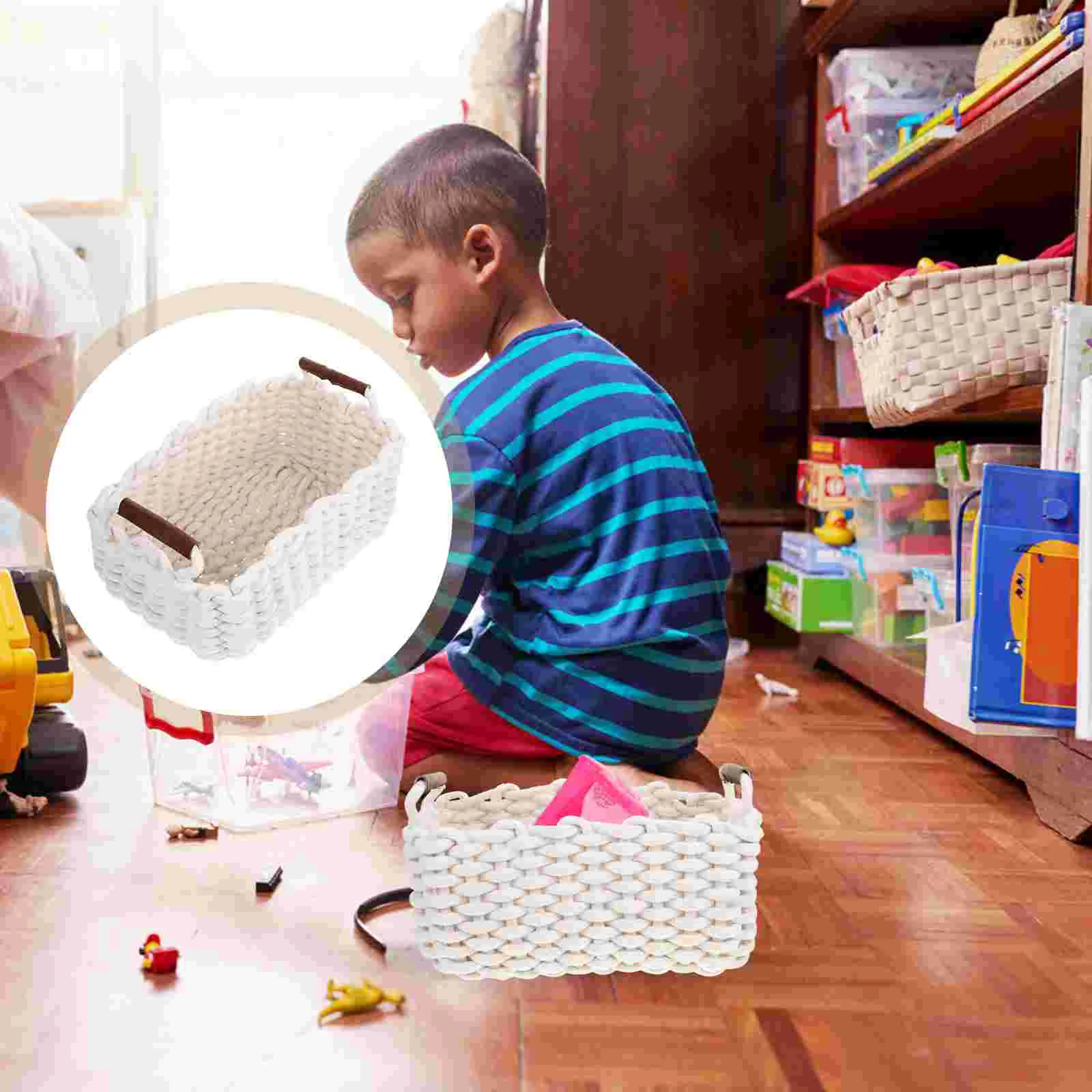 

Desktop Snack Organizer Bathroom Basket Storage Shelf Cotton Rope Storage Nursery