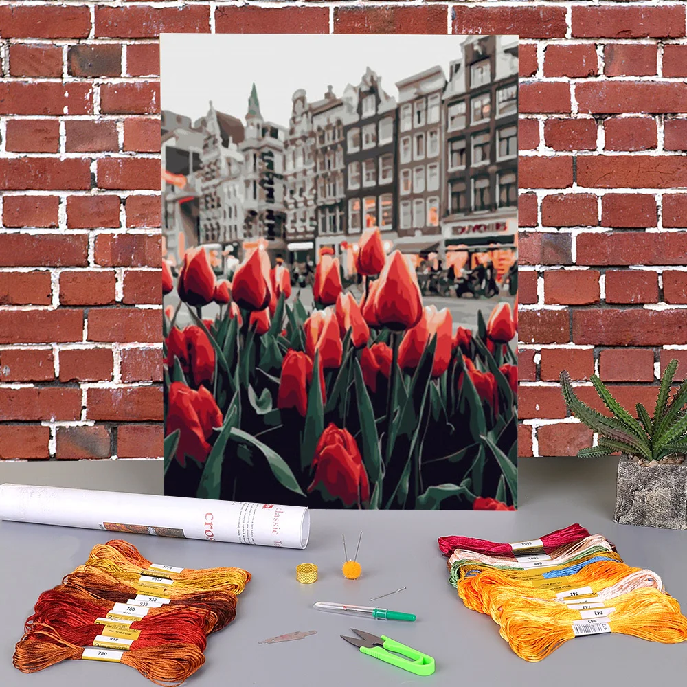 

Scenery Landscape Printed Water-Soluble Canvas 11CT Cross Stitch Full Kit DIY Embroidery DMC Threads Handmade Craft Magic