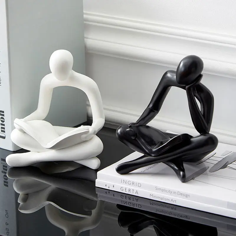 

Скандинавский домашний декор, абстрактная черная статуя истотчика, миниатюрная полимерная скульптура, статуя для помещения, Настольная ху...