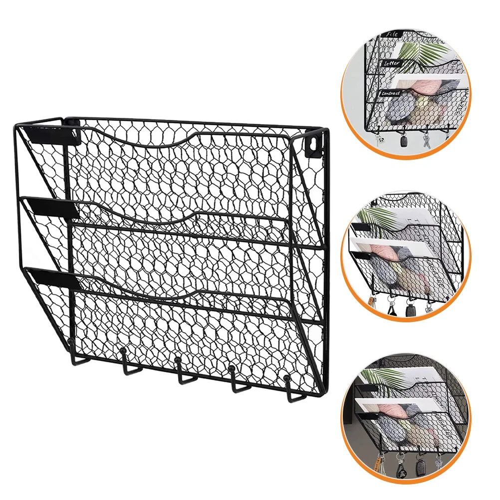 

Wall File Organizer Holder Magazine Hanging Rack Lettercontainer Mesh Sorter Hookskey Basket Newspaper Folders Mount Paper Black