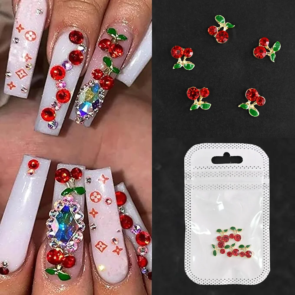

20Pcs 3D Pink Cherry Nail Charms Cherry Nail Rhinestones Metal Nail Charms Shiny Diamond Jewelry Pixie Crystal Nails Decoration